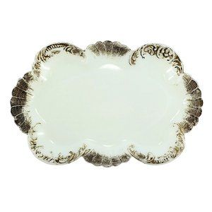 Victorian Dithridge Hand Painted Opaque White Milk Glass Vanity Tray Antique